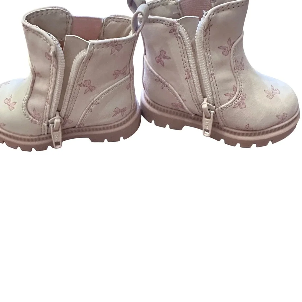 Wonder Nation Baby‎ Girl Pink Bow Zipper Ankle Boots Booties Size 2 Toddler